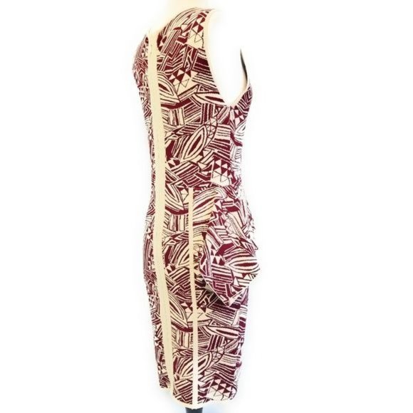 Eva Longoria Power Knit Sleeveless Peplum Dress in Maroon & Cream Print Size M - Picture 5 of 8